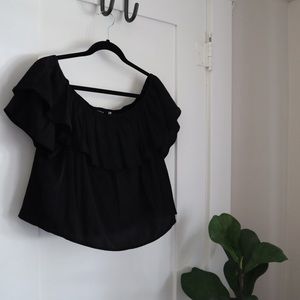 Guild ruffled crop black off shoulder top